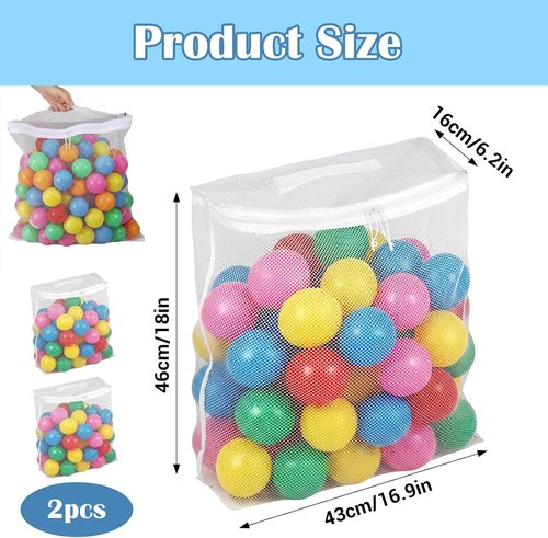 Molain Mesh Ball Pit Balls Storage Bag - Durable Nylon Zipper Organizer, 16.5 x 8.3 x 14.6 Inches | Foldable for Home & Travel
