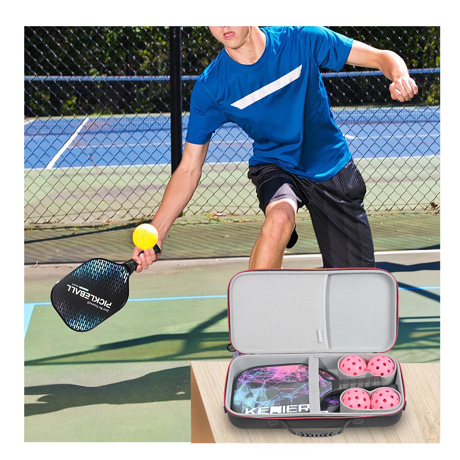 RLSOCO Pickleball Paddles Case Holds 2 Rackets and 4 Ball - Hard Protective Bag Fits for Selkirk Sport/Warping Point and All Pickleball Paddle Shapes and Sizes (Case Only)