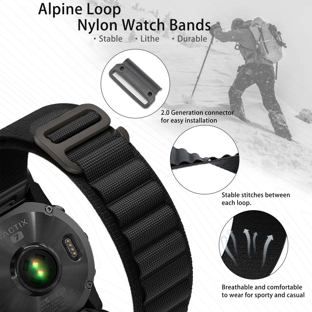 Zeit Diktator 26mm Quickfit Watch Bands compatible with Garmin Tactix 7 Pro/Fenix 7X Pro/7X/6X Pro/5X pro/5X/Descent MK2 MK1 Tactix Delta/Enduro 1 2 Alpine Loop Nylon Replacement Watchband For