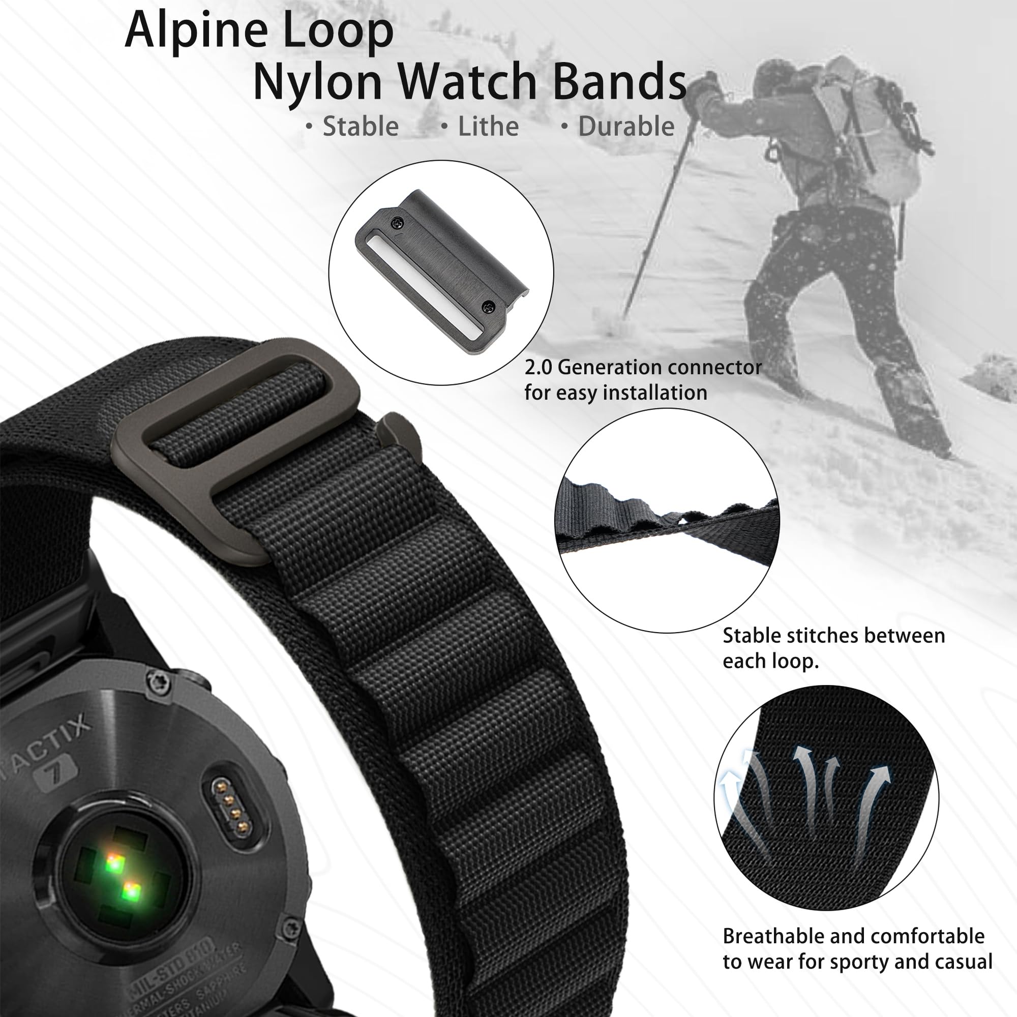 Zeit Diktator 26mm Quickfit Watch Bands compatible with Garmin Tactix 7 Pro/Fenix 7X Pro/7X/6X Pro/5X pro/5X/Descent MK2 MK1 Tactix Delta/Enduro 1 2 Alpine Loop Nylon Replacement Watchband For