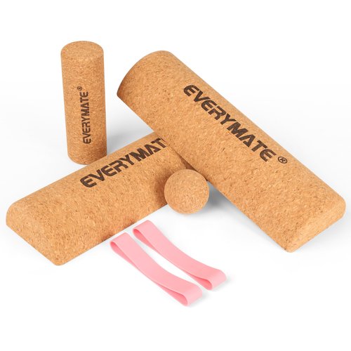 EVERYMATE 4-in-1 Cork Balance Board Kit, Foot & Ankle Strengthener with Massage Roller/Ball, Toe Resistance Bands, Storage Bag, for Enhance Mobility & Prevent Falls Improve Foot Function for Home/Office/Gym