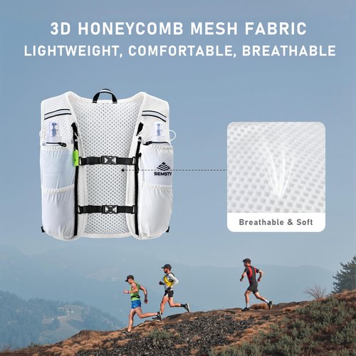 SEMSTY Running Vest for Women Men, 5L Hydration Vest with Dual 500ml Soft Flask, Lightweight Water Backpack, Adjustable Chest Straps Hydration Backpack for Running Cycling Hiking