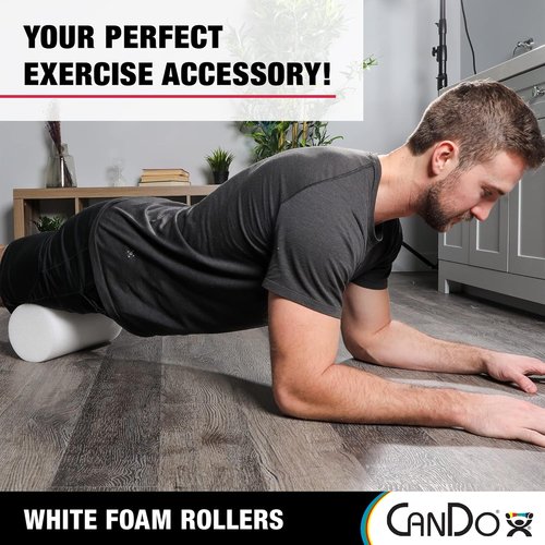 CanDo White PE Foam Rollers - Muscle Recovery & Massage Therapy | 4" x 36" (Pack of 2)