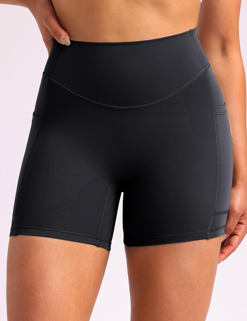 EnerBloom Women’s Biker Shorts with Pockets, 6" Inseam – High Waist, No Front Seam