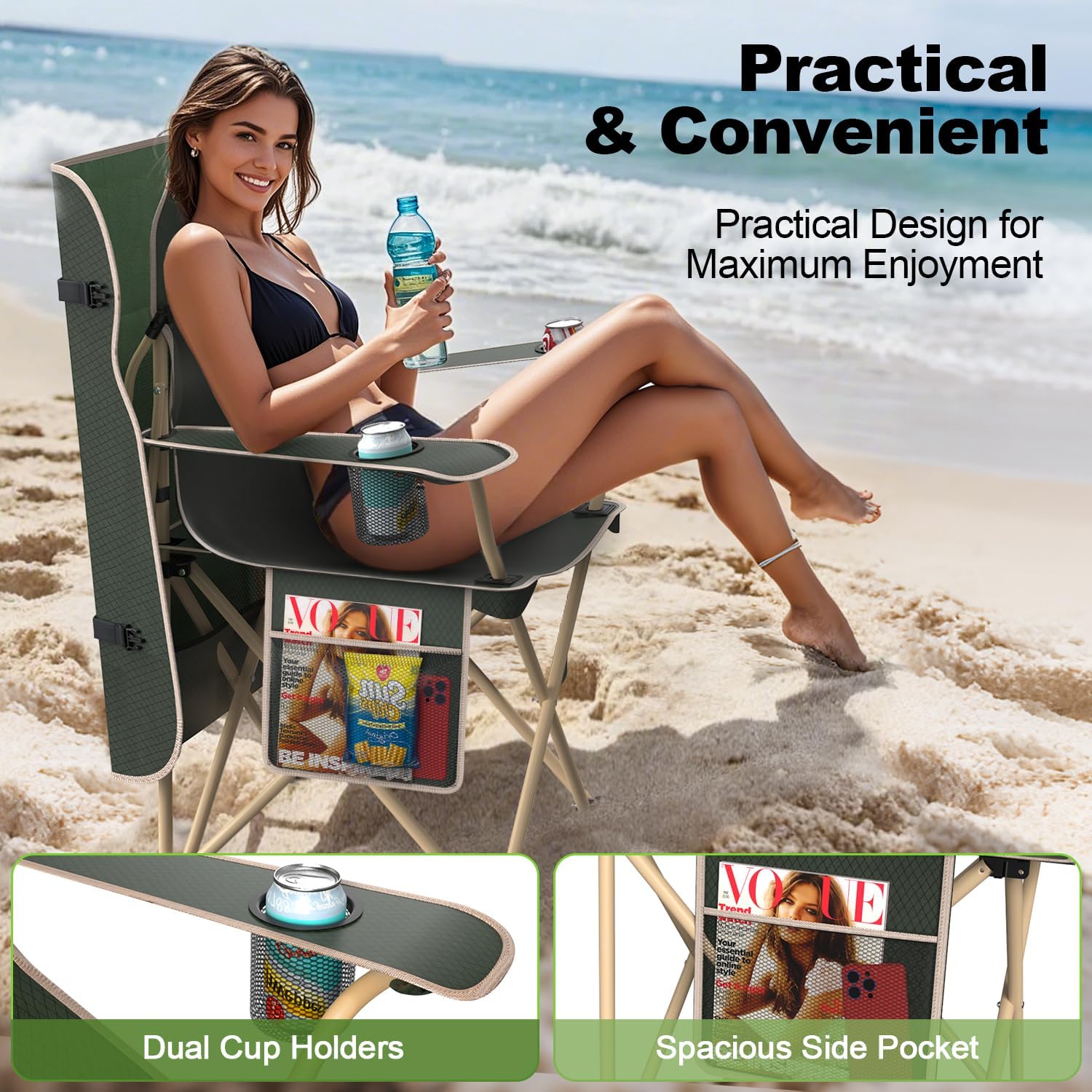 VTOY Portable Camping Chair - Durable 600D Oxford Folding Chair with Canopy for Outdoor Adventures