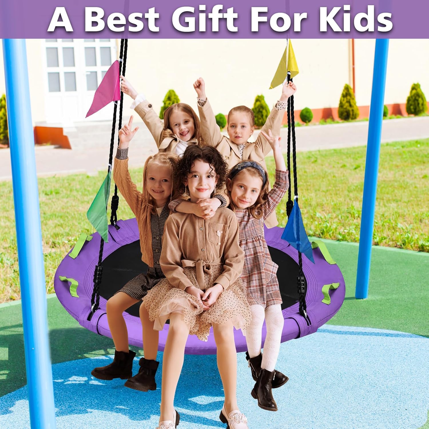 Skiennix 48-Inch Tree Swing - Large Saucer Flying Swing for Family Fun | 900lbs Capacity, Adjustable Straps, Purple