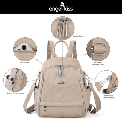 Angel Kiss Small Backpack Purse - Soft Vegan Leather Women's Designer Handbag | Roomy Apricot Color