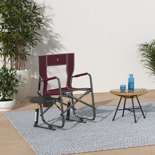 GCI Outdoor Freestyle Rocker XL Camping Chair - Portable Folding Design with Side Table & Drink Holder - Red