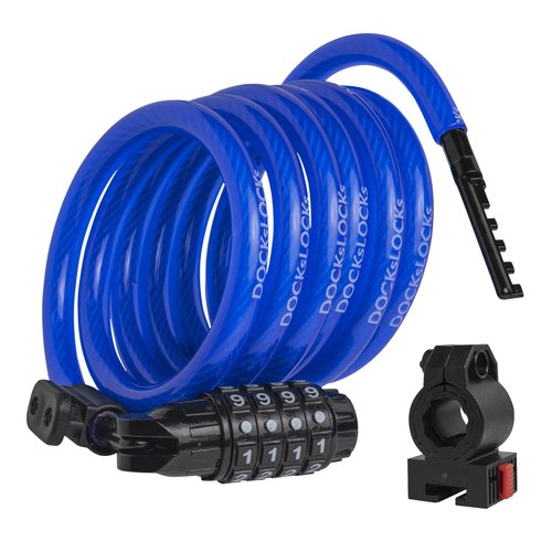 DocksLocks Security Cable Lock Set (4' or 6') Coiled, Keyless Resettable Combination, Mounting Bracket, Portable and Compact for Bikes, Scooters 4ft