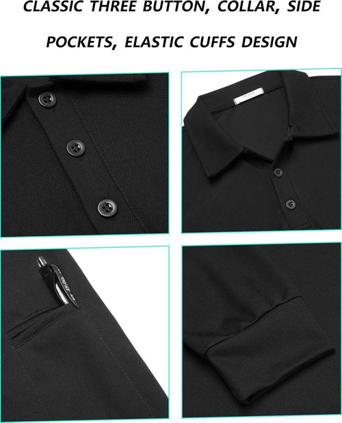 Deyeek Men's Polo Shirts - Long Sleeve Golf Polos with Quick Dry UPF 50+ Sun Protection | Casual Collared Style