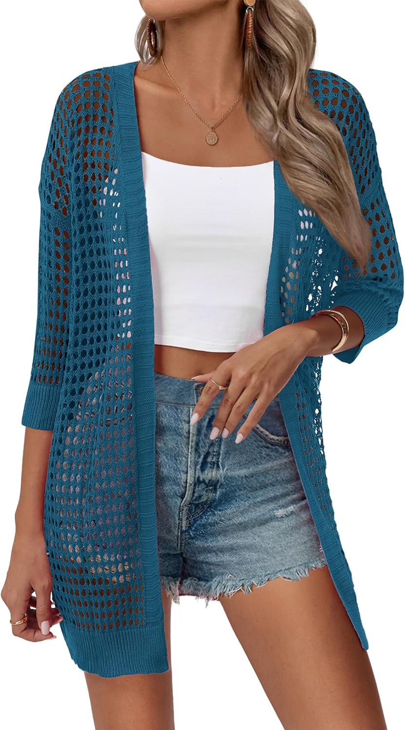 Zeagoo Women's Crochet Cardigan - Lightweight Boho Kimono Sweater Top | Short Sleeve, Oversized Design