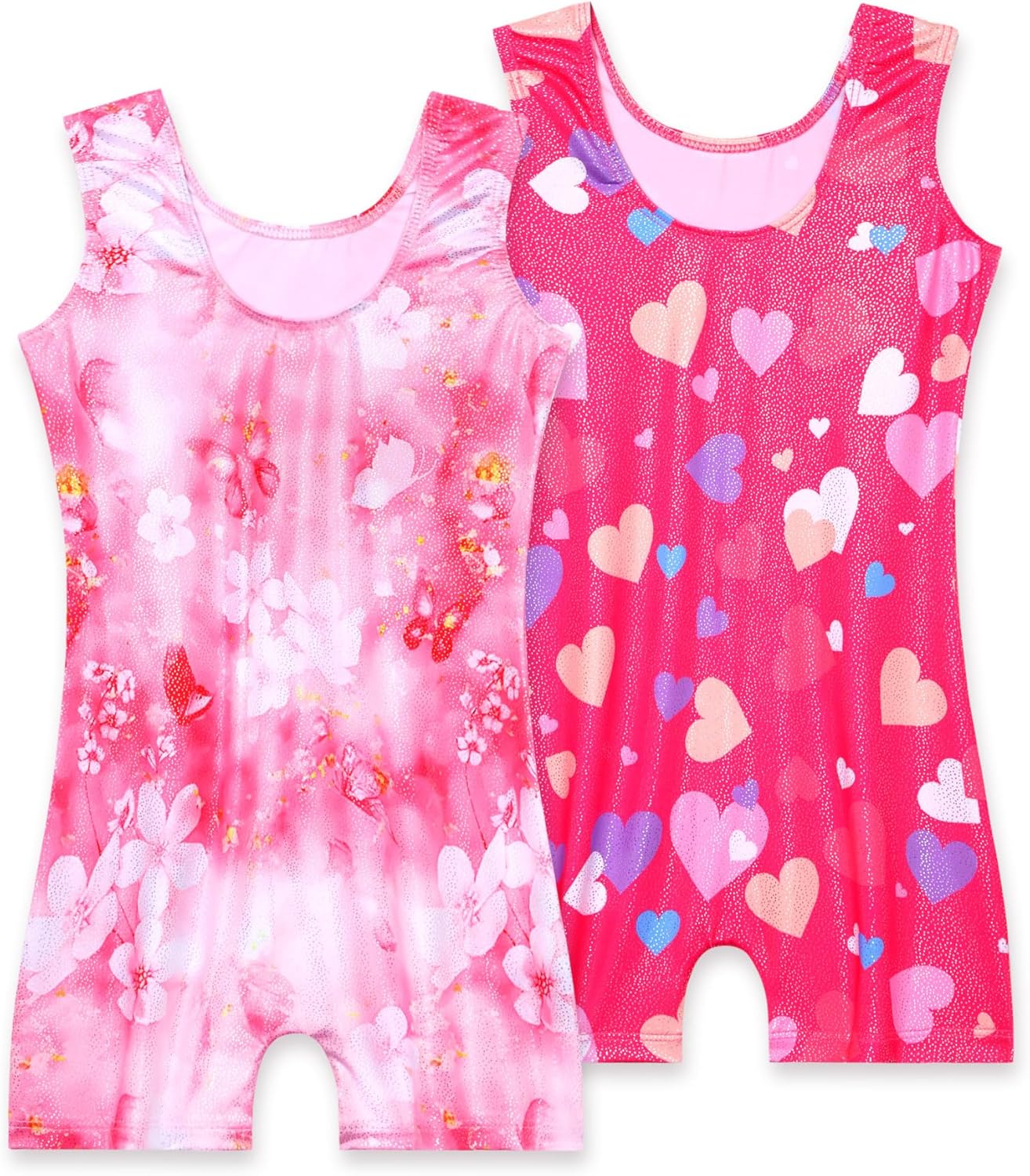 Skiennix Girls' Sparkly Gymnastics Leotard - Sleeveless One-Piece Unitard | 2-Pack with Shorts