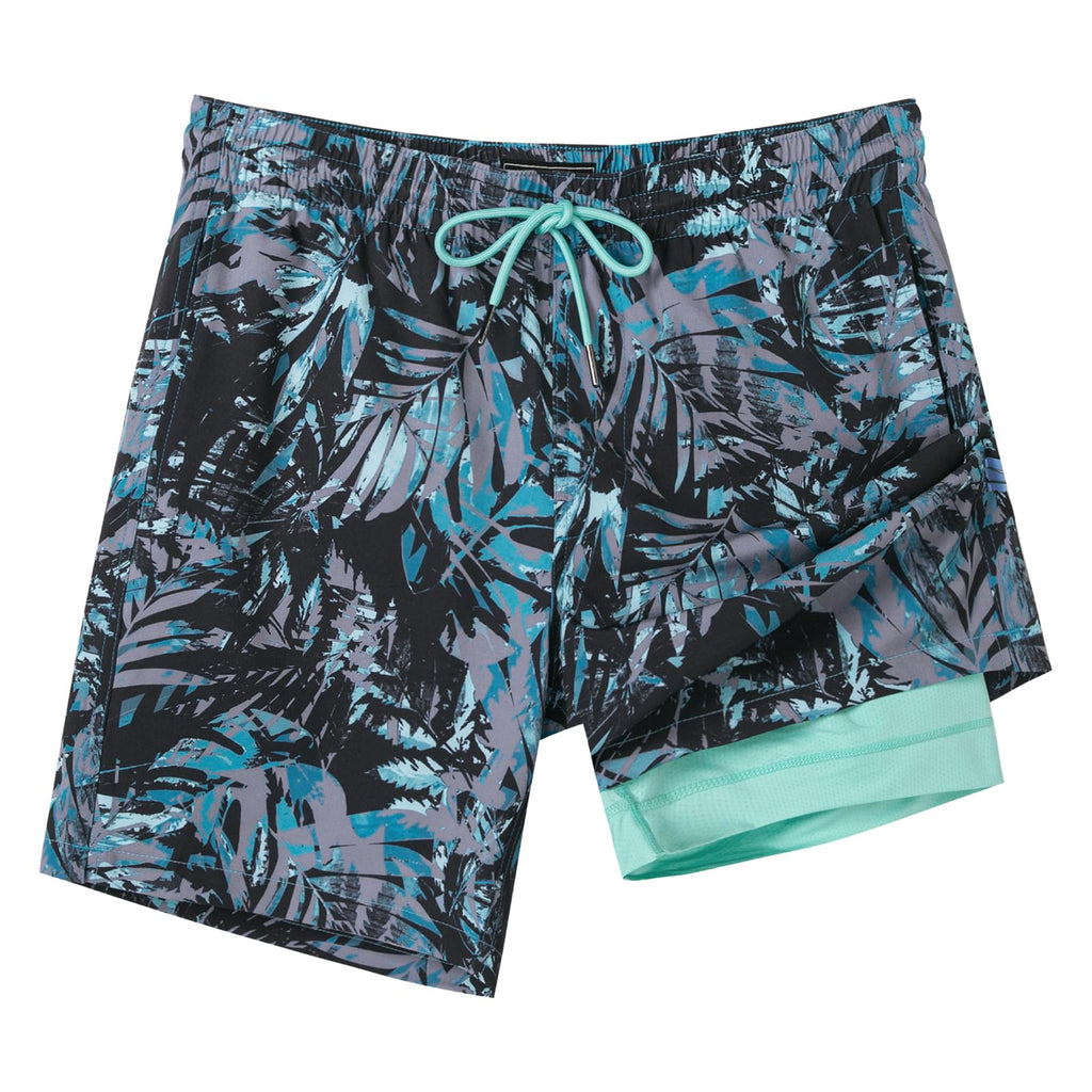 SURF CUZ Mens Swim Trunks with Compression Liner Quick Dry Swim Shorts 7" Swimming Trunks Stretch Bathing Suit Zipper Pockets,Forest Shadow,XS