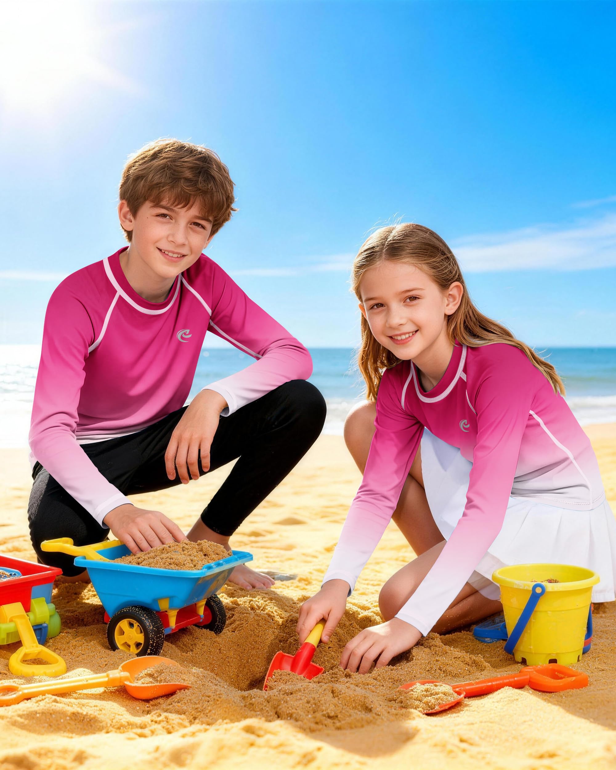 Boys UPF 50+ Swim Shirt Long Sleeve, 1 or 2 Pack UV Sun Protection Rash Guard, Youth Kids SPF Water Shirts for Beach Surf