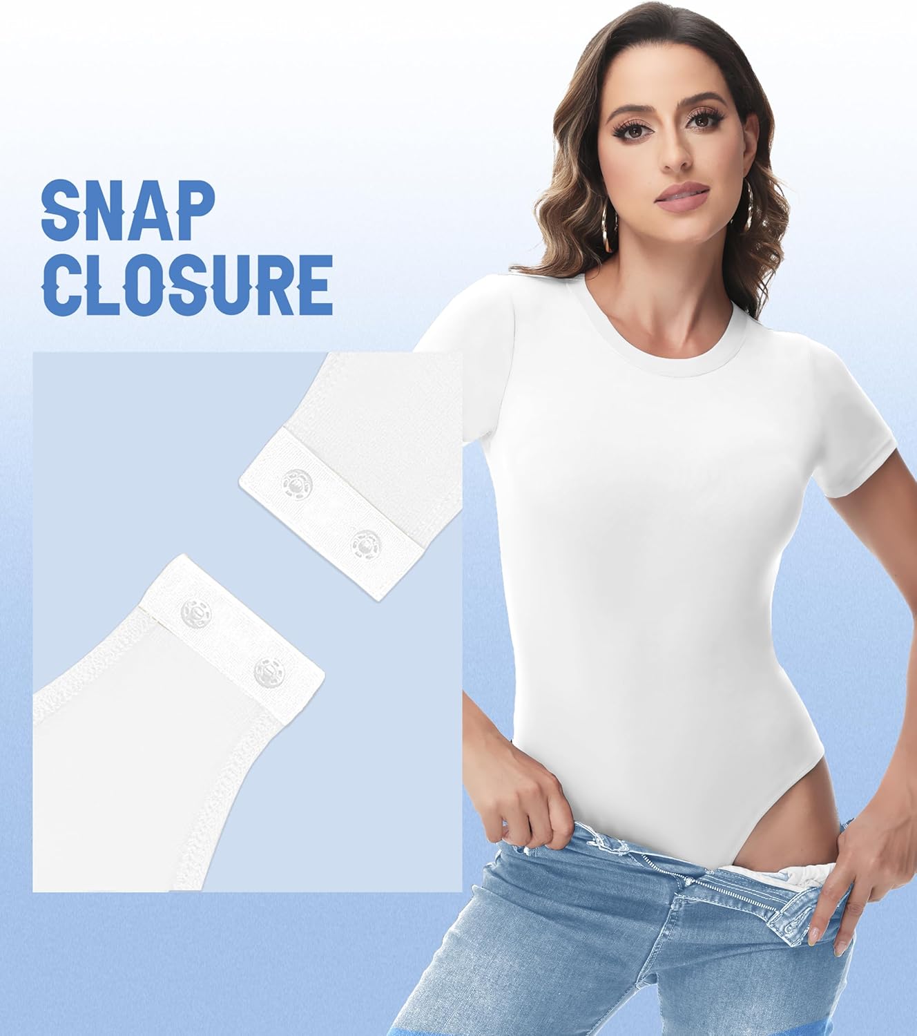 Skiennix Stretchy Bodysuits for Women - 5 Pack Round Neck Tops for Casual Outings