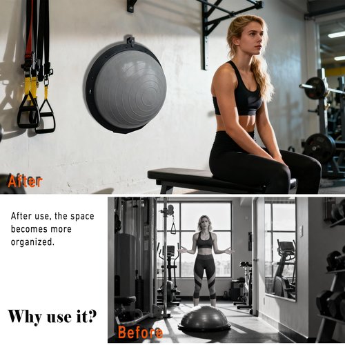 JLDGMXCDZ Exercise Ball Holder Wall Mount, Yoga Ball Holder Rack for Half Balance Trainer, Space-Saving Ball Storage Bracket for Home Gym