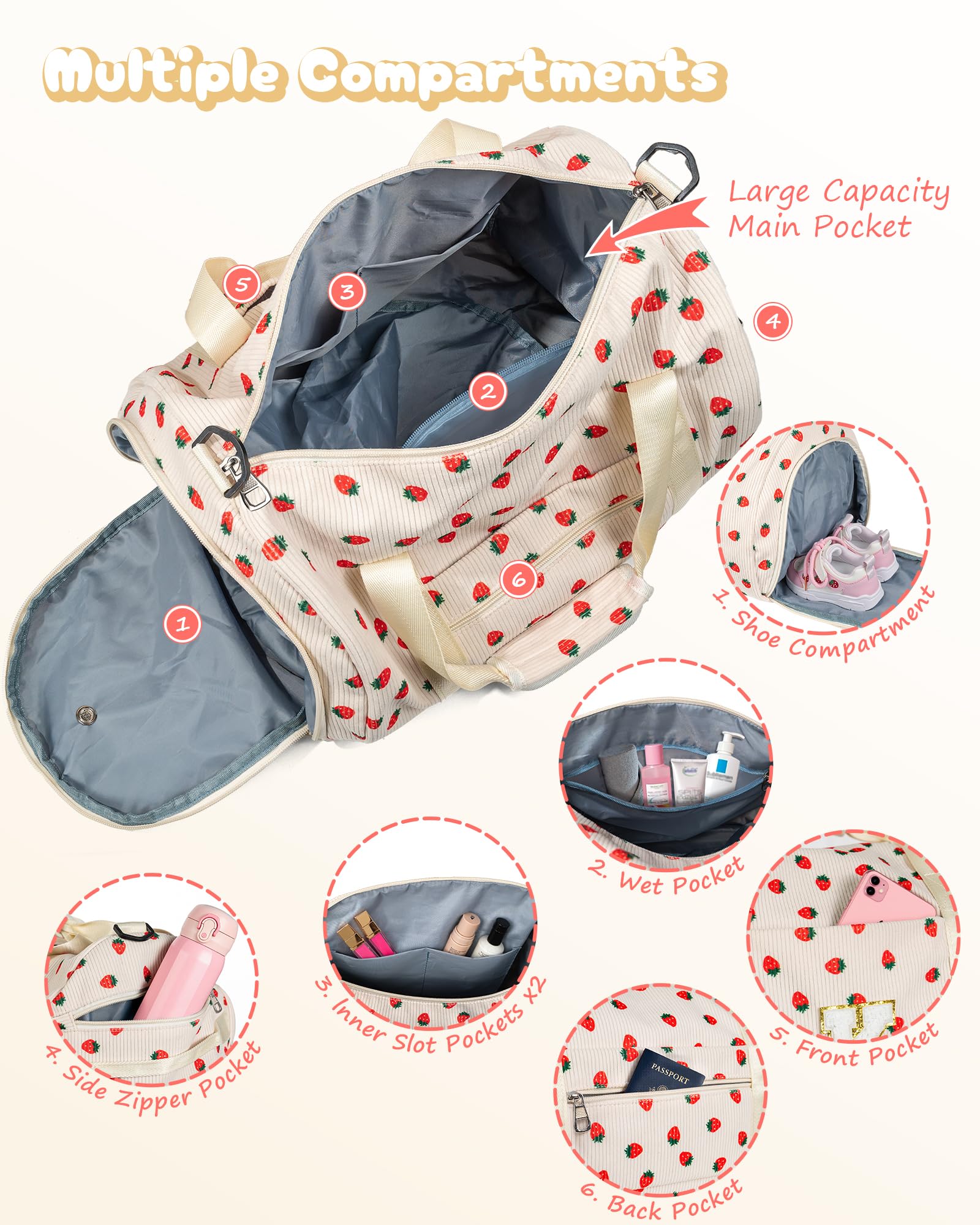 Vogewood 6 7 8 9 10 11 12 Year Old Girl Birthday Gifts, Girls Gym Bag, Kids Personalized Weekend Duffel Bags with Shoe Compartment, Initial Travel Tote with Makeup Bag, Holiday Gift Set (Letter E)