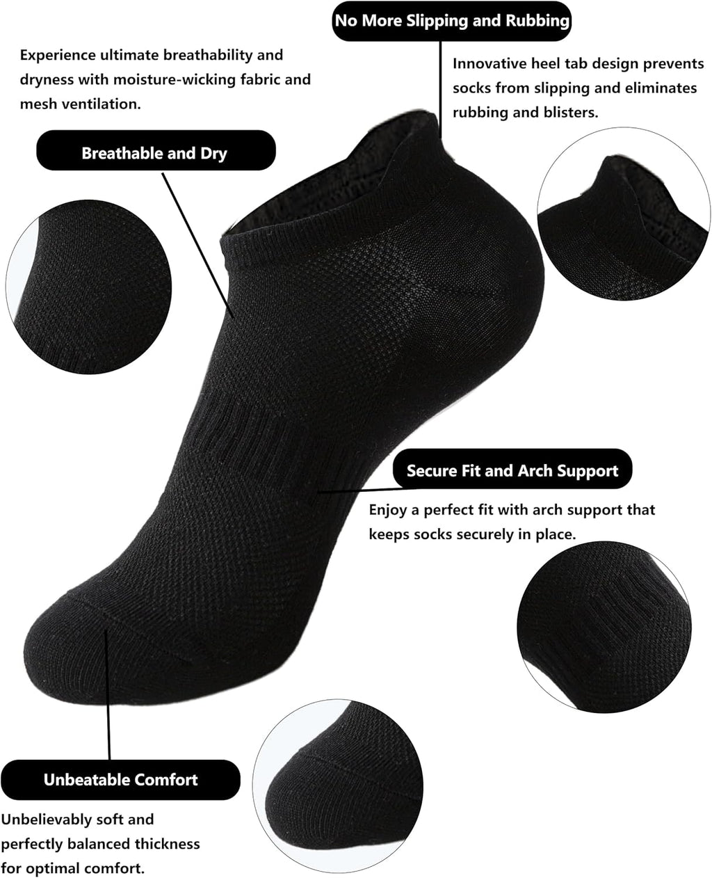 ACCFOD Women's Athletic Ankle Socks - Low Cut with Tab - 6 Pairs for Comfort & Performance