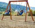 Dolphin Playground Wooden Swing Set - Outdoor DIY Swing for Kids with Trapeze Bar & 2 Belt Swings