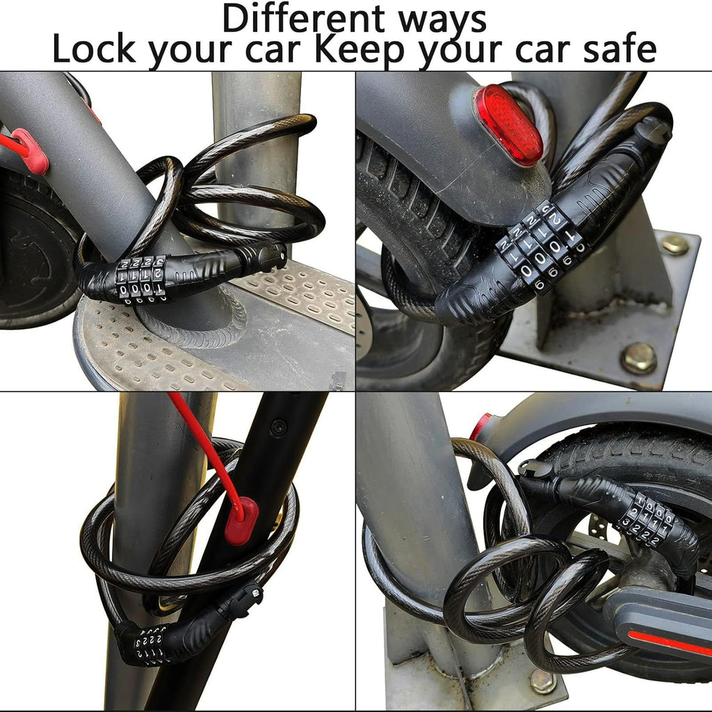 Skiennix E-Scooter Lock - 4 Ft Long Combination Cable Lock for Xiaomi M365/Max/Ninebot | Anti-Theft Security