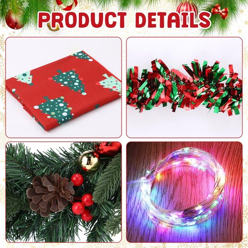 Suncalla 6 Pcs Christmas Golf Cart Decorations Christmas Golf Cart Seat Covers with Tinsel Garland, Xmas Wreath and LED Lights for Xmas Decorations Holiday Parade(Green,Classic)
