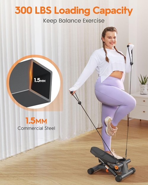 Niceday Mini Stepper - Home Exercise Equipment with Resistance Bands & LCD Monitor | 300LBS Capacity, Black