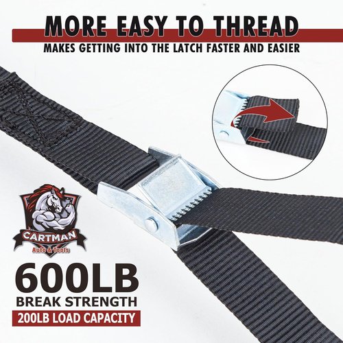 Cartman Lashing Straps - Heavy-Duty Cargo Tie-Down Straps Up to 600lbs | 12' Length, 6-Pack in Black Carry Bag