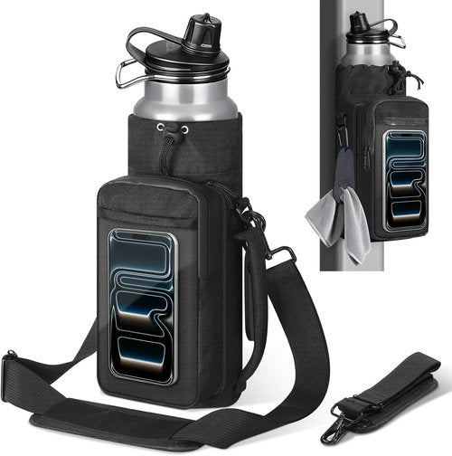 MoKo Magnetic Gym Bag - Water Bottle Holder with Clear Phone Pouch | Built-in 4 Magnets, Black