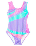 Domusgo Girls Gymnastics Leotards Size 4t 5t One Piece Sparkle Blue Purple Flowers Sleeveless Athletic Bodysuits