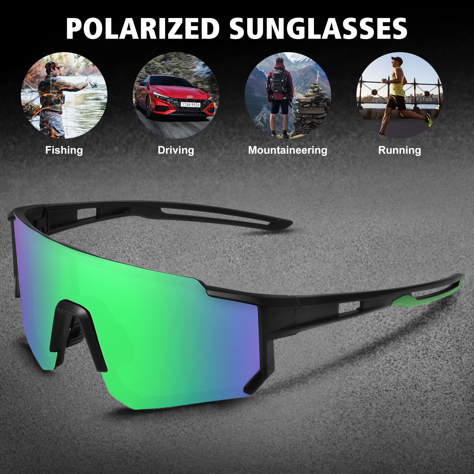 STORYCOAST Polarized Sports Sunglasses for Men Women,Bike Glasses Cycling Mountain Bike Sunglasses UV400 Protection Black-Green