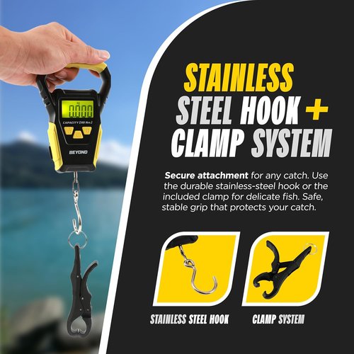 Beyond Fishing Digital Scale - Portable Fish Weigher with Built-In Tape Measure | Weighs Up to 110lbs, LCD Display