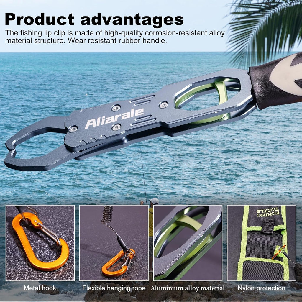 Skiennix Fish Lip Gripper - Professional Aluminium Alloy Fish Holder with 40 lb Weight Scale & 360° Rotation