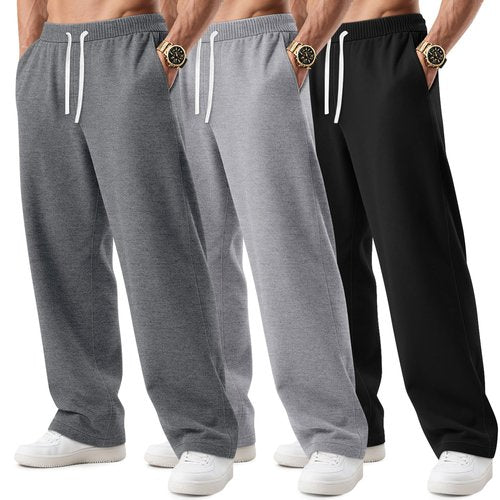 August Alley 3 Pack Big and Tall Men's Sweatpants Open Bottom Athletic Pants Drawstring Elastic Waist with Pockets(Mix Gray, Light Mix Gray, Black,X-Large)