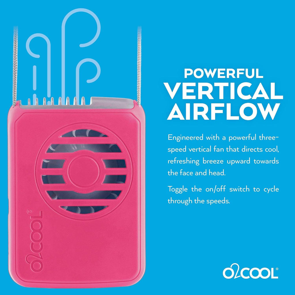 O2COOL Rechargeable Neck Cooling Fan - Portable Battery-Powered Design | 2-Pack in Pink
