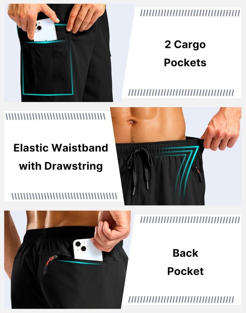 Pudolla Men's Hiking Cargo Shorts with 5 Pockets Lightweight 9" Outdoor Work Casual Shorts for Men Travel Fishing (Black XXL)