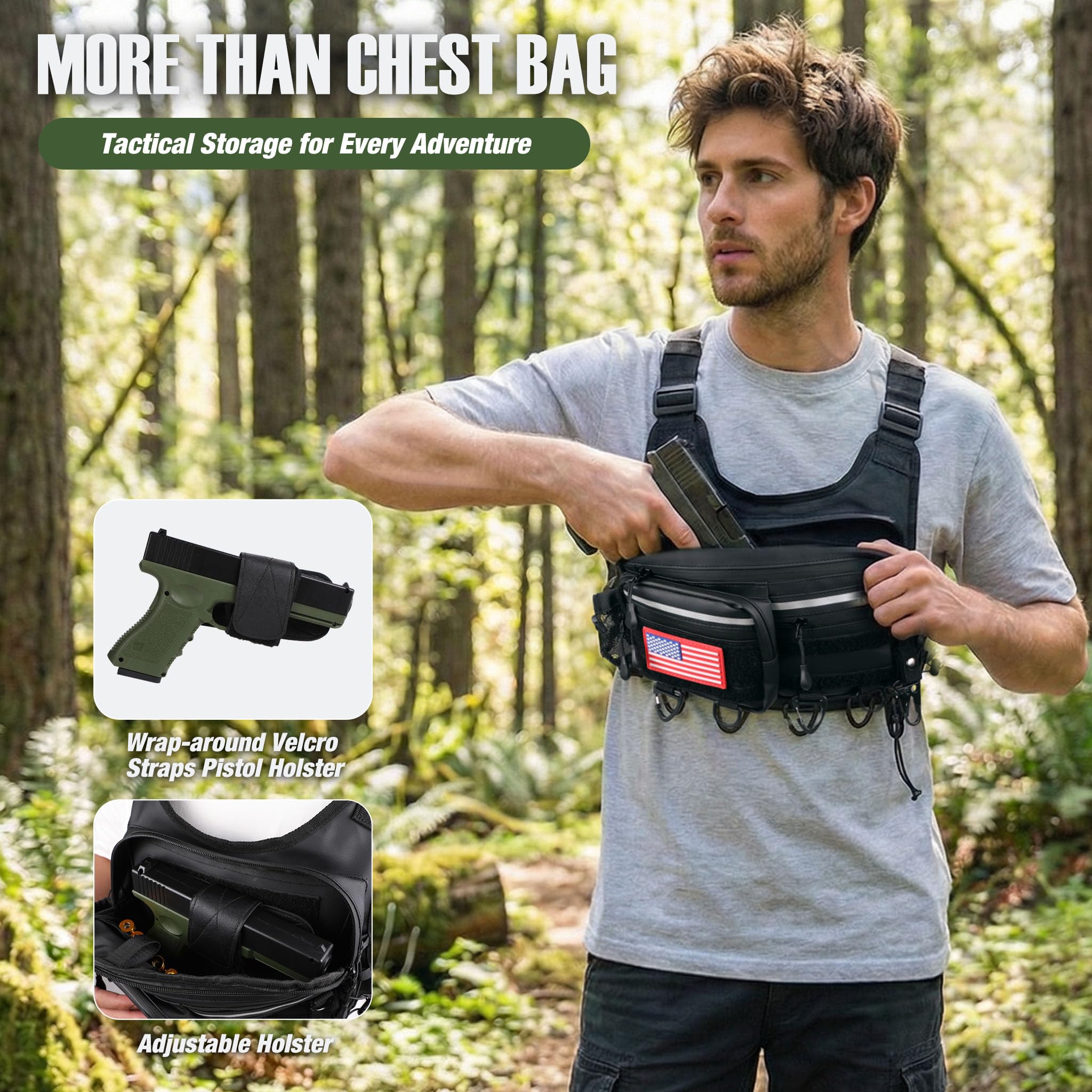 PLUSINNO Chest Bag For Men and Women, Chest Rig Tactical Vest for Sport, Running Phone Holder, EDC Travel Chest Pack for Hiking, Running, Motorcycling,Workouts