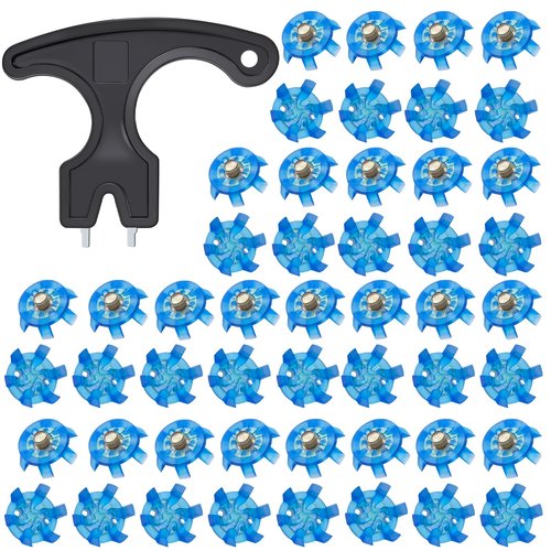 51Pcs Golf Spikes Set 50 Golf Shoe Spikes Replacements with 1 Black Cleats Spanner Metal Thread Screw 6 mm Dia Shoe Cleats Suitable for Use on Lawns or Golf Courses (Blue)