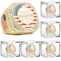 Landical 6 Set Baseball Championship Ring with Display Case and Stand Holder Championship Ring Case Acrylic Display Box and Holder Champion Trophy Rings for League Winner (Baseball,Gold)