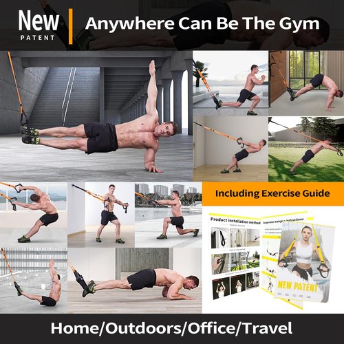 Moulyan Bodyweight Resistance Training Straps,Suspension Training straps Complete Home Gym Fitness Trainer kit for Full-Body Workout Easy Setup Gym Home Outdoors