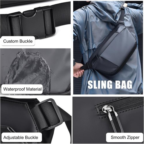 FANDARE Sport Sling Bag - Waterproof PU Leather Crossbody Pack for Men | Ideal for Hiking, Running, and Cycling - Green