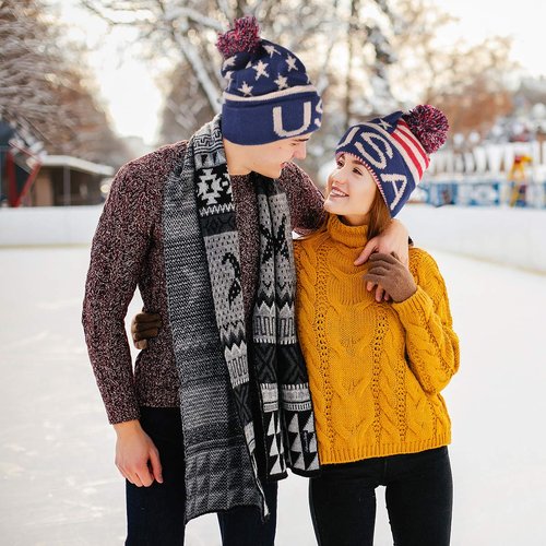 Selini New York USA Winter Hat - Knit, Cuffed Beanie with Pom Pom, USA Flag Design, Warm Fun for Cold Days
