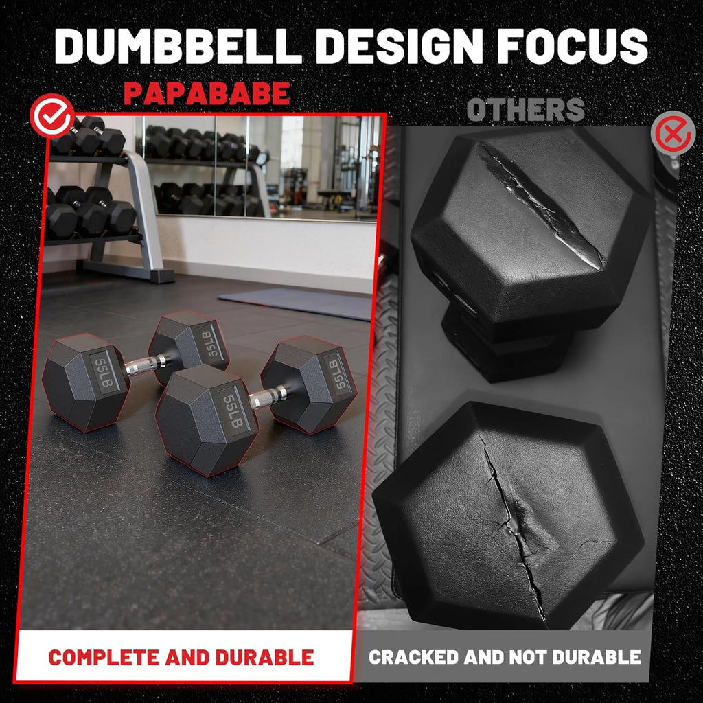 PAPABABE HEX Dumbbell Set - 2.5-125lb Rubber Encased Weights for Home Gym | Ideal for Strength Training