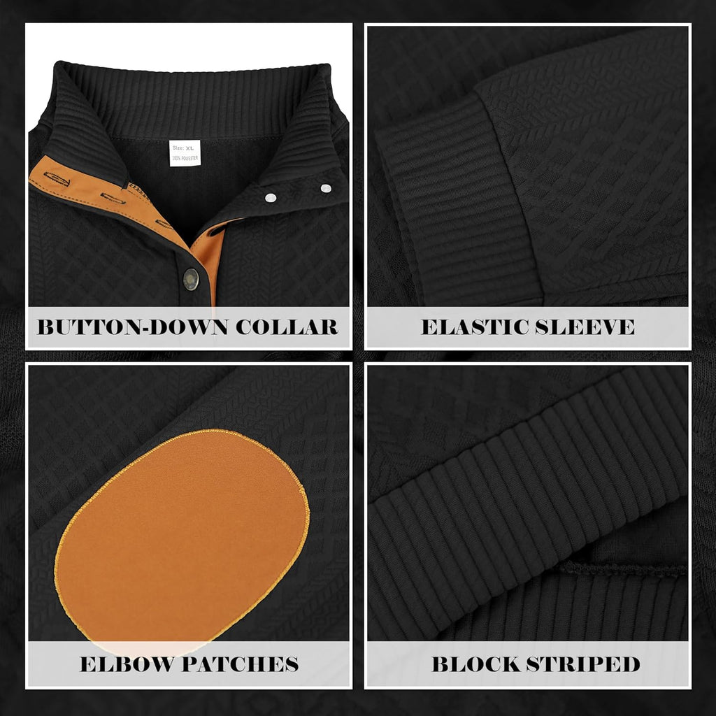ZOCANIA Men's Sweatshirt - Block Striped Jacquard Design with Elbow Patches | Long Sleeve Pullover