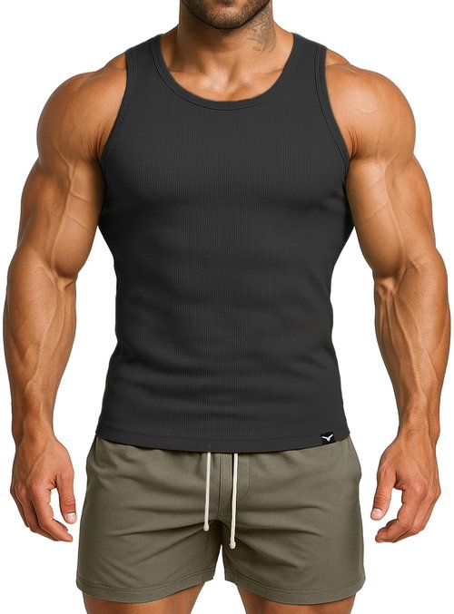 Project Titan Men's Ribbed Workout Tank Tops Fitness Muscle Gym Tanks Sleeveless Bodybuilding Shirts Charcoal Grey