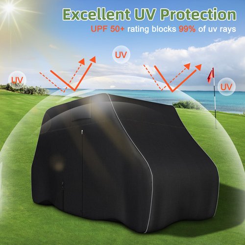 Zenicham 2/4 Passenger Golf Cart Cover - Waterproof, Heavy Duty 600D with Reflective Strips - Universal Fit for EZGO, Yamaha, Club Car