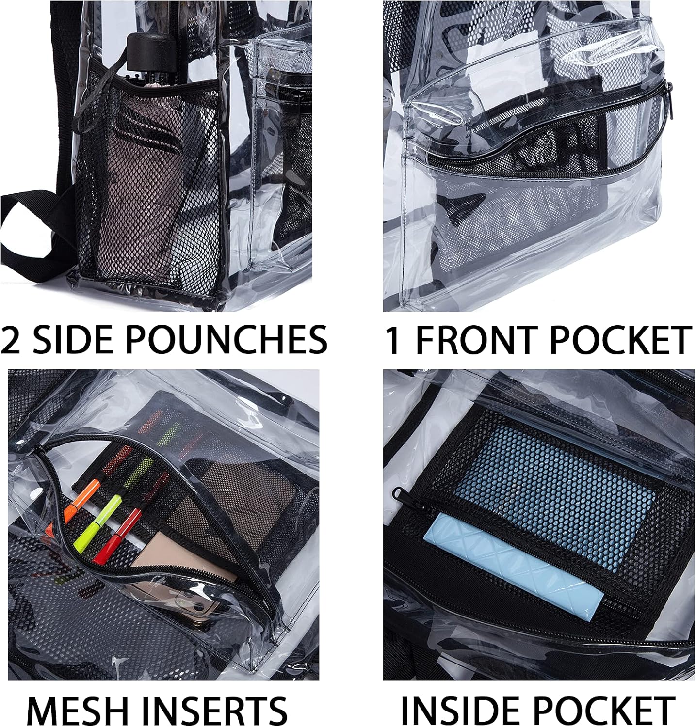 Vorspack Clear Backpack | Heavy-Duty Transparent Design for College & Workplace - 2 Pack Black