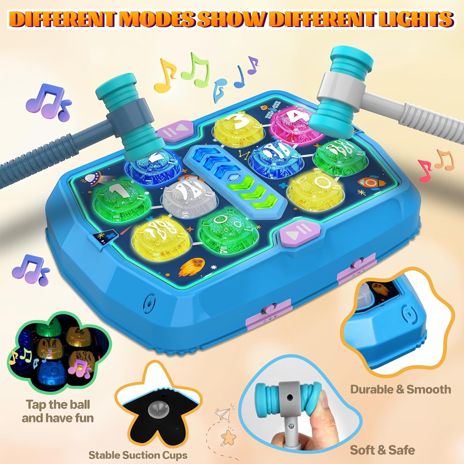Whack Game Mole | Interactive Pounding Toy for Toddlers | 3 Modes, 2 Hammers, Sound & Light | Ages 3-8