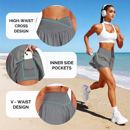 CADMUS Women's 2-in-1 Athletic Shorts - Flowy Spandex Butterfly Workout & Tennis Skorts