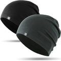 Justrideon 2 Pack Slouchy Beanie for Men & Women, Bald Skull Cap Chemo Cap for Men Soft Comfortable Lightweight for Sleep Fitness Running Hiking Workout Daily Casual Black Gray