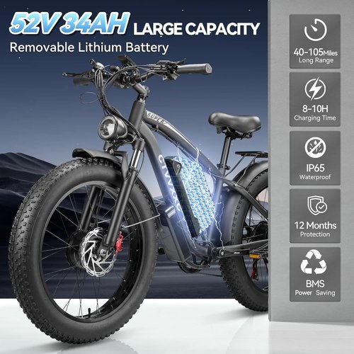 **Skiennix 6000W Peak Dual Motor Ebike - Fast 52V 34Ah Electric Bike for Adults | 45 MPH, 100 Miles, 24" Fat Tires**